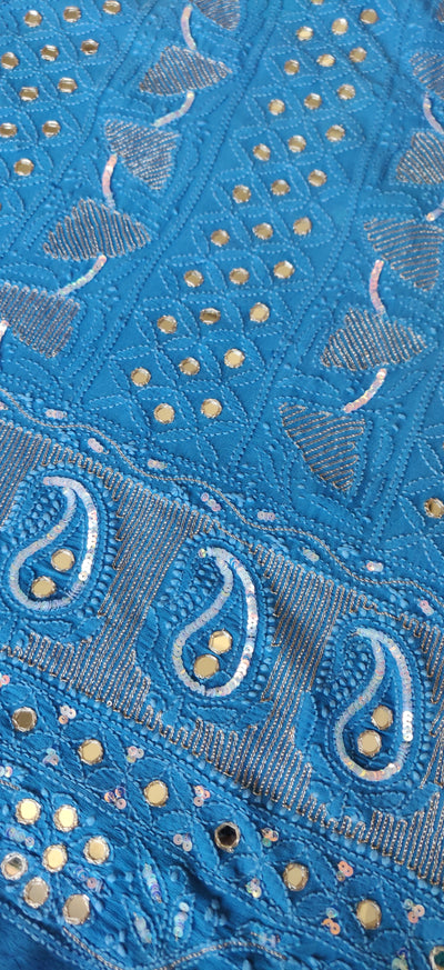 Royal Blue Pure Georgette Chikankari Kurta dupatta fabric