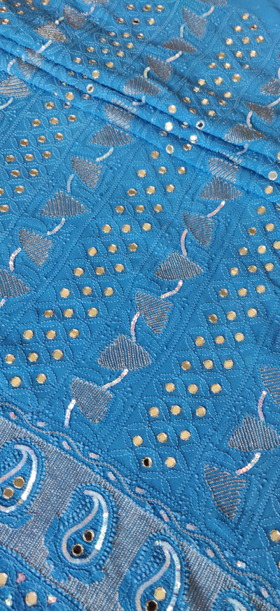 Royal Blue Pure Georgette Chikankari Kurta dupatta fabric