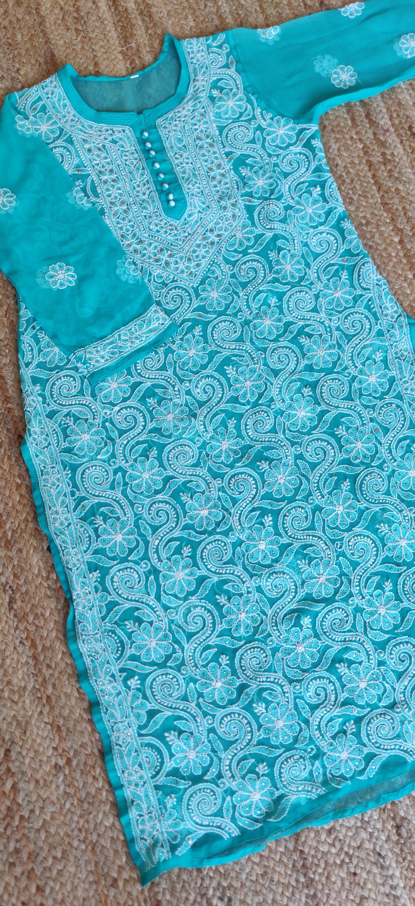 Dark see green Georgette Chikankari kurta