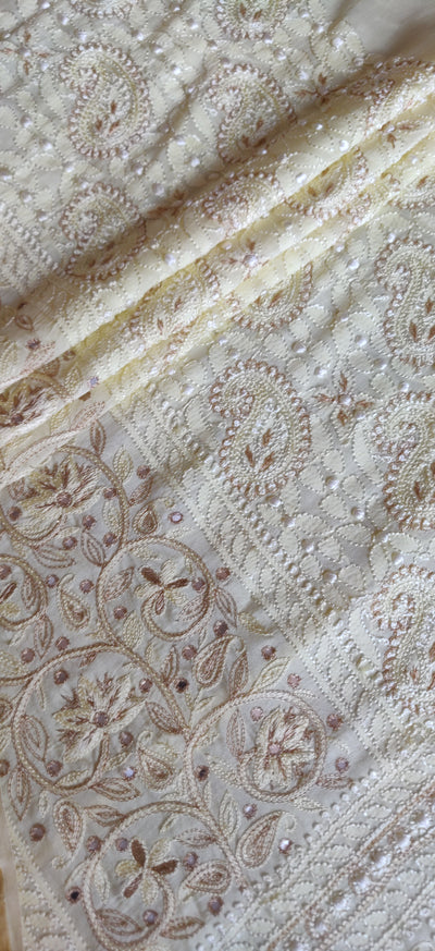 Lemon  Chanderi Chikankari  Kurta dupatta Fabric