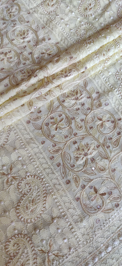 Lemon  Chanderi Chikankari  Kurta dupatta Fabric