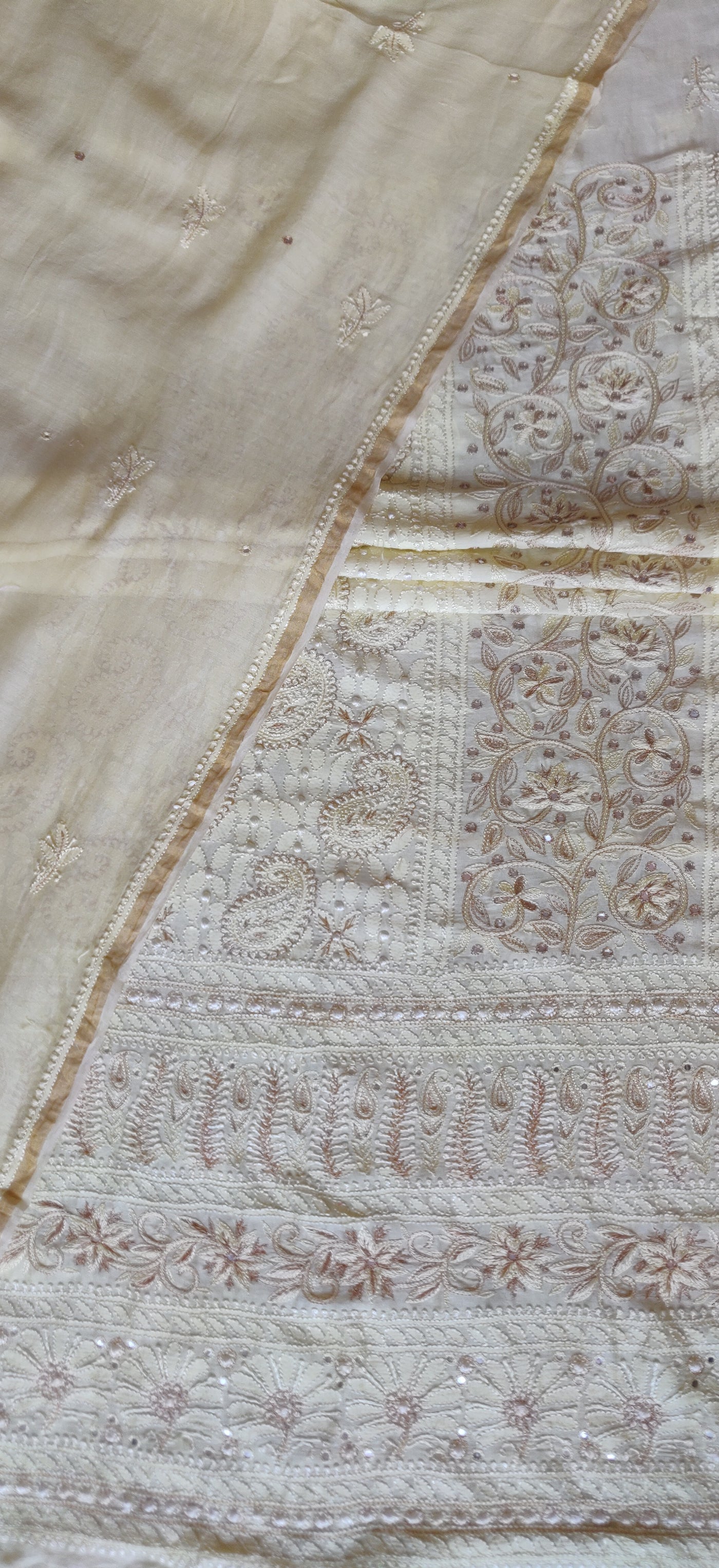 Lemon  Chanderi Chikankari  Kurta dupatta Fabric