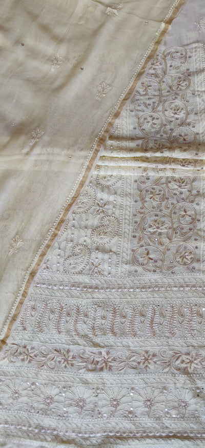 Lemon  Chanderi Chikankari  Kurta dupatta Fabric