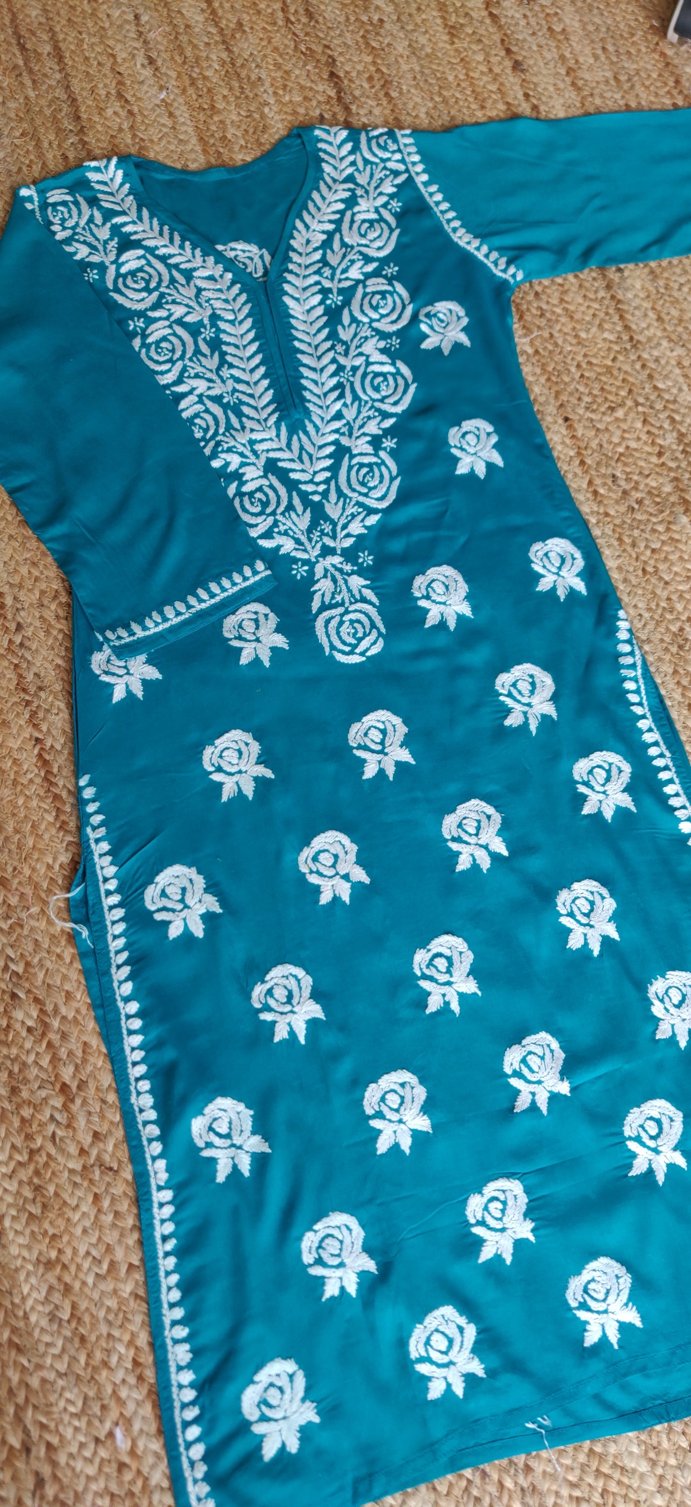 Peacock Blue Green Modal Chikankari Kurta