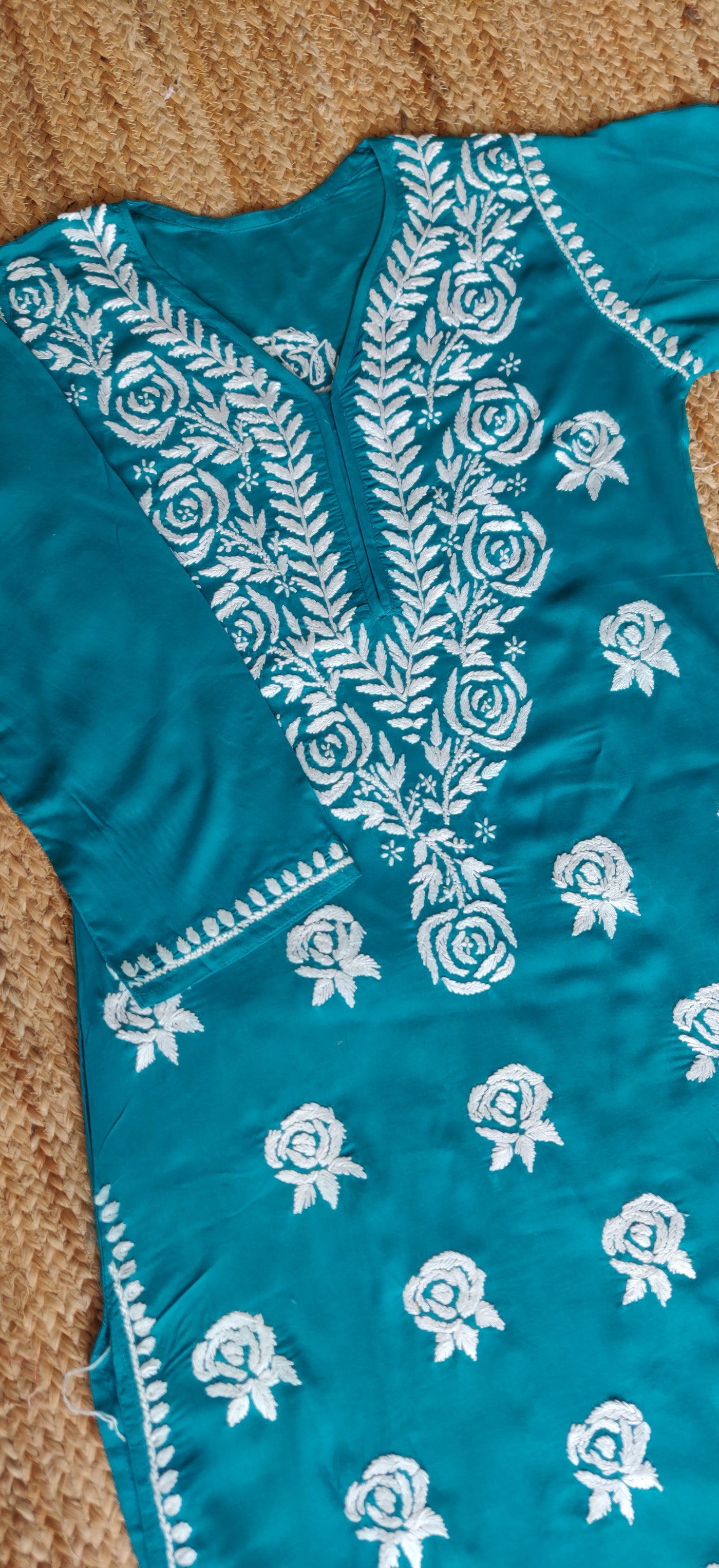 Peacock Blue Green Modal Chikankari Kurta