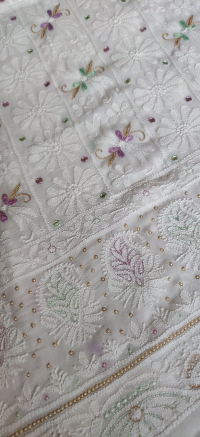 White Pure Georgette Chikankari  Kurta dupatta fabric