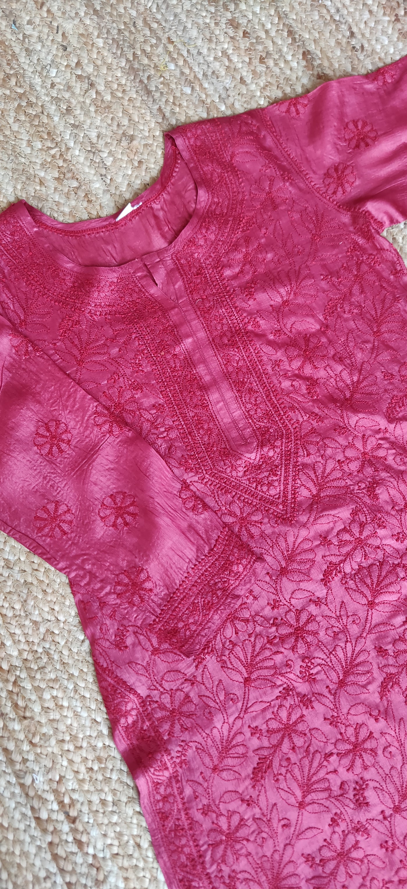 Maroon Silk Chikankari Kurta