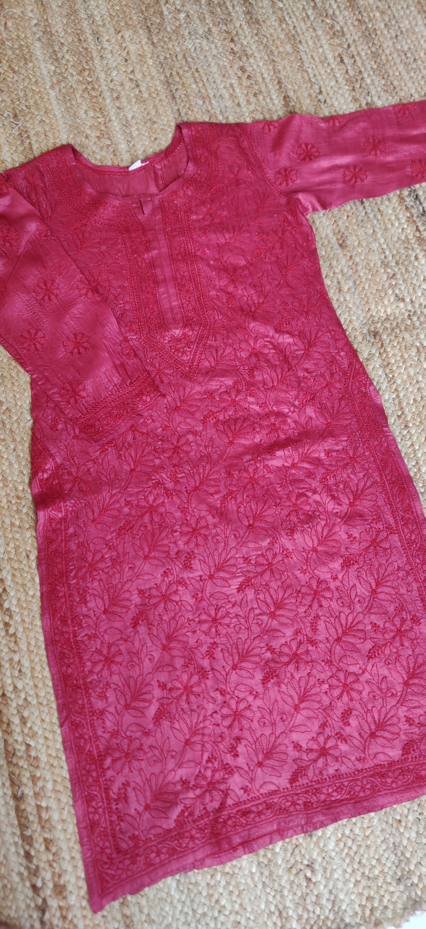 Maroon Silk Chikankari Kurta