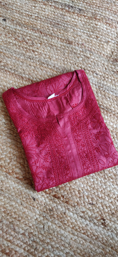 Maroon Silk Chikankari Kurta