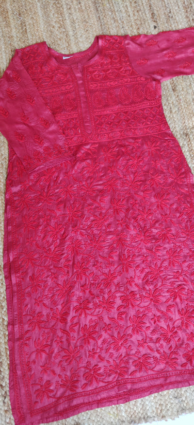 Maroon Silk Chikankari Kurta