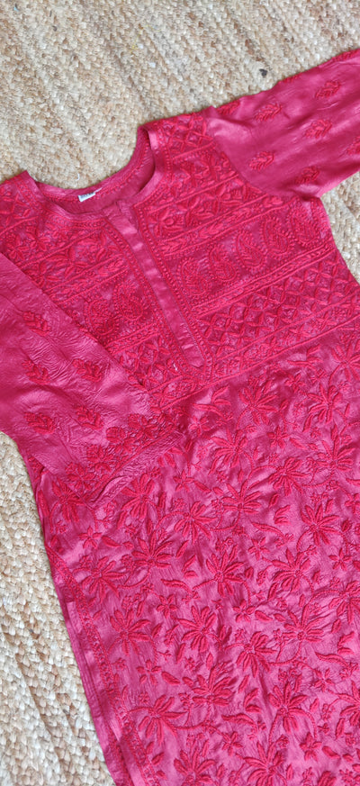 Maroon Silk Chikankari Kurta