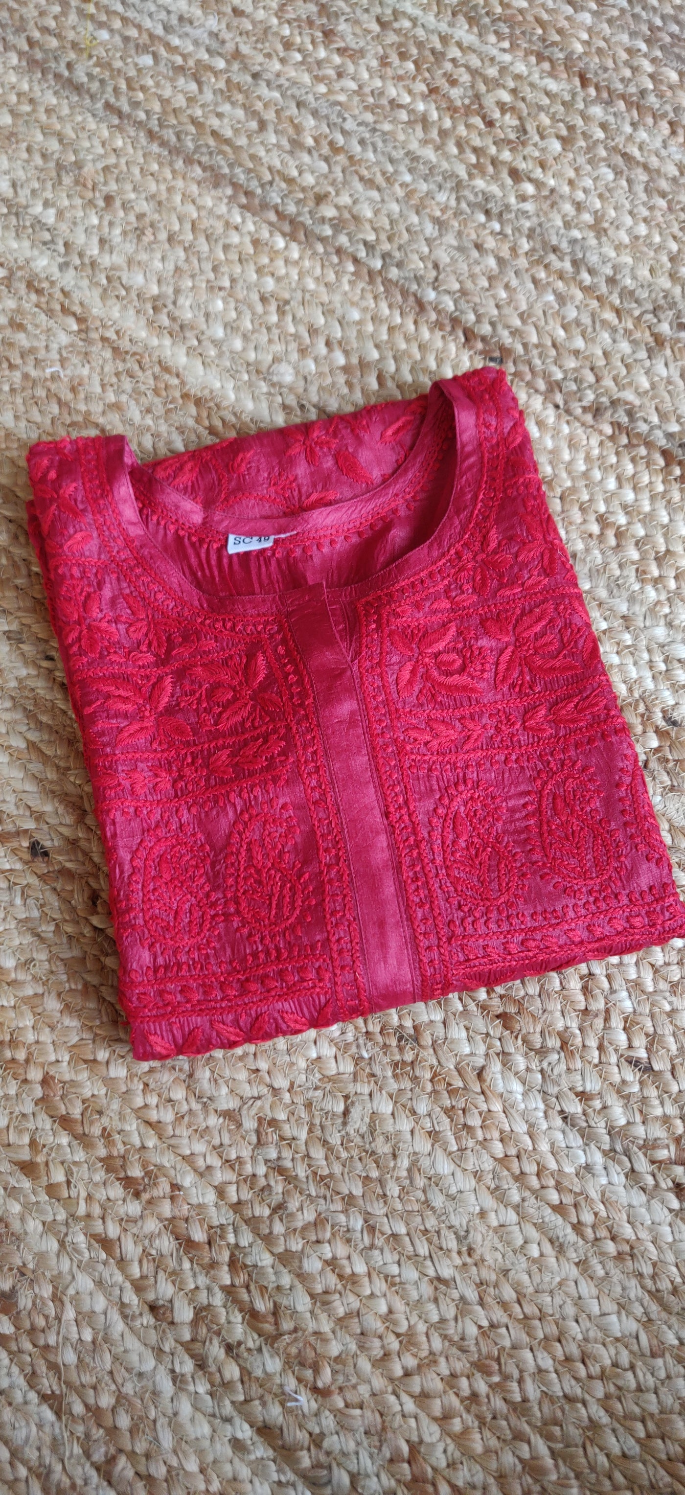 Maroon Silk Chikankari Kurta