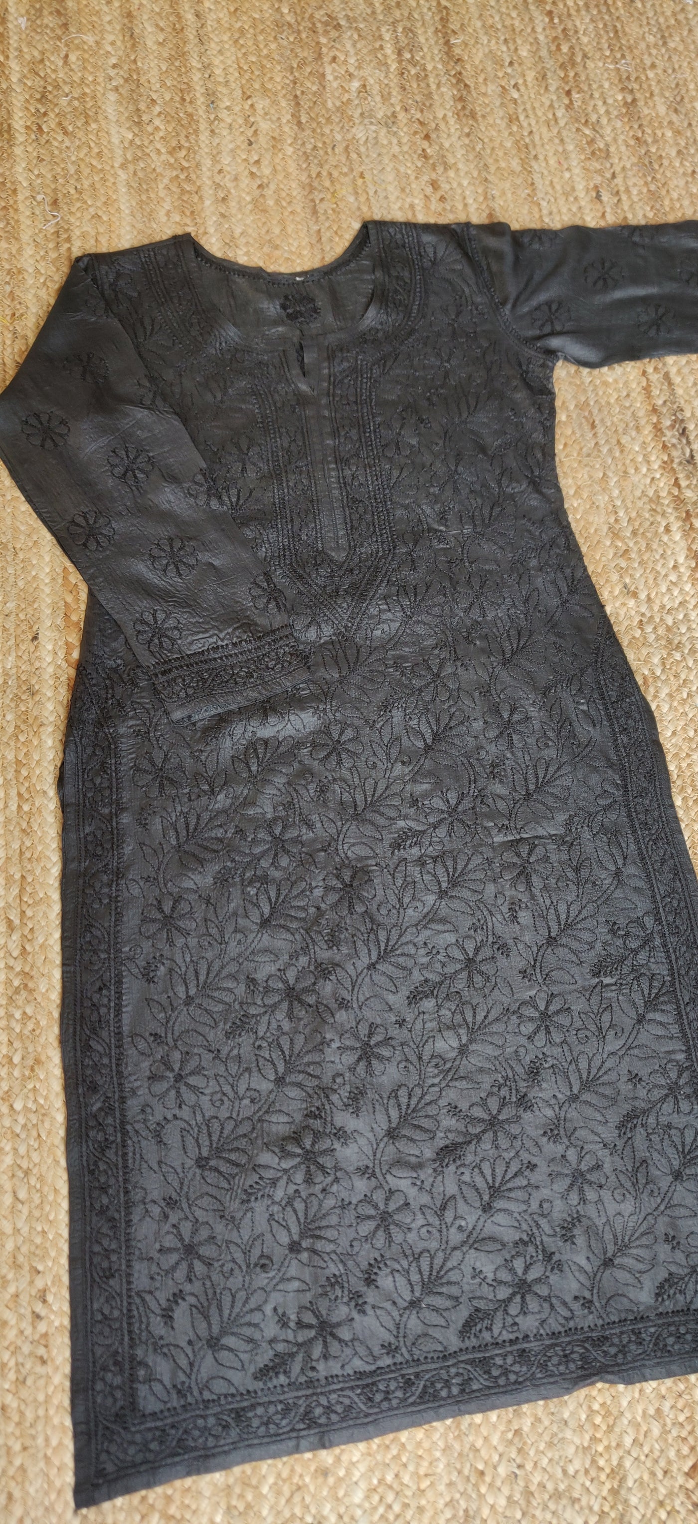 Black Silk Chikankari Kurta