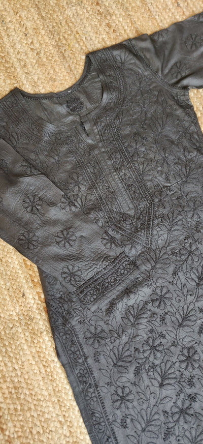 Black Silk Chikankari Kurta