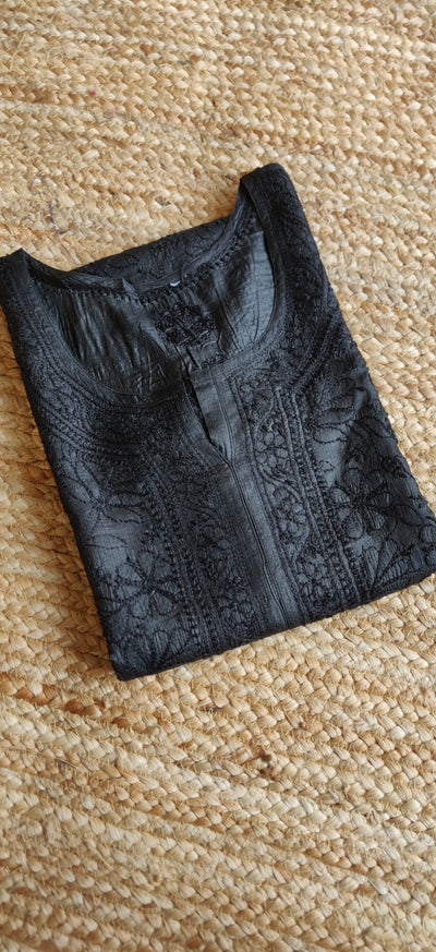 Black Silk Chikankari Kurta