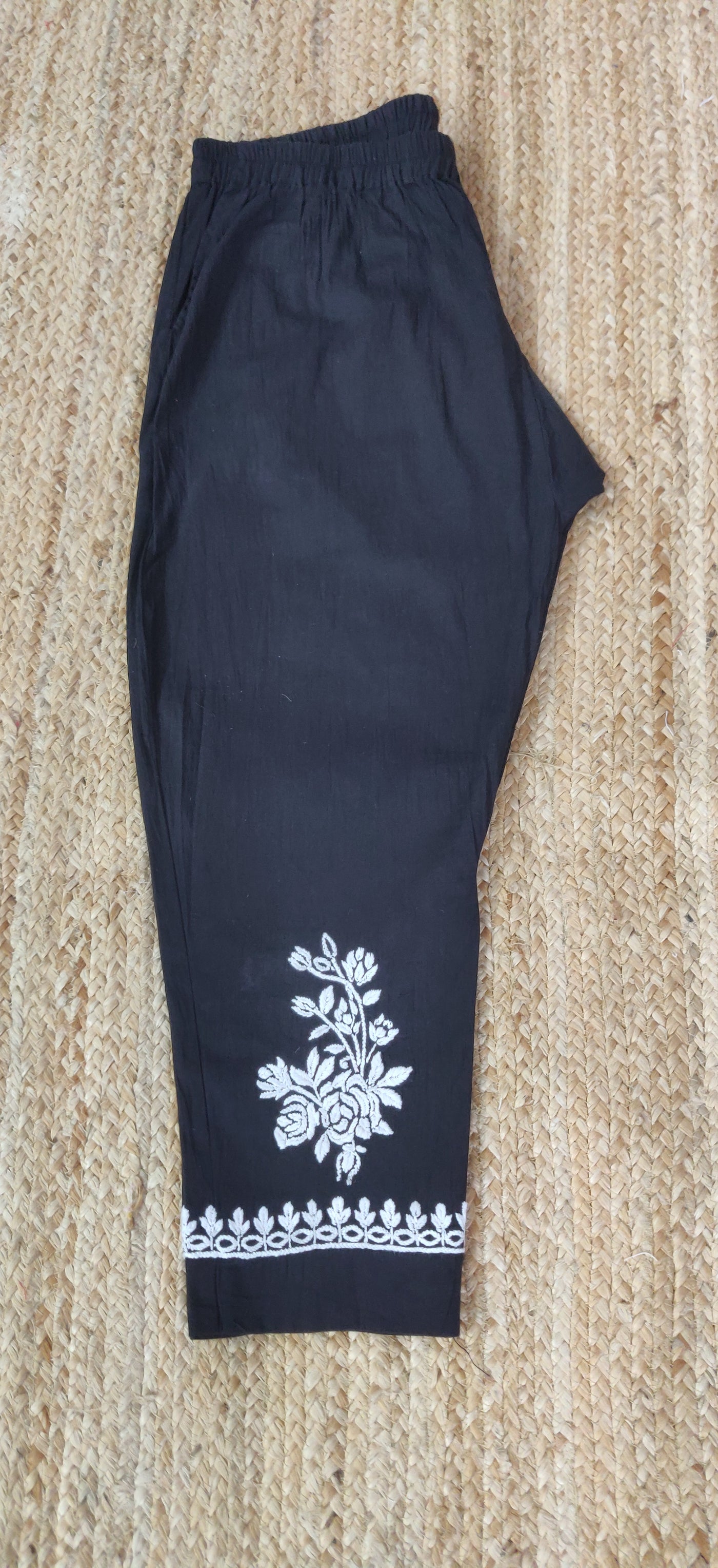 Black Stretchable Cotton Chikankari Pant