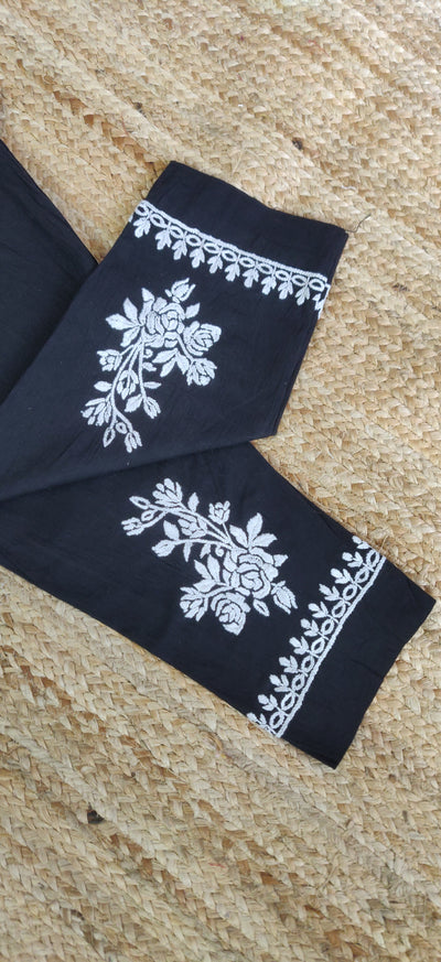 Black Stretchable Cotton Chikankari Pant