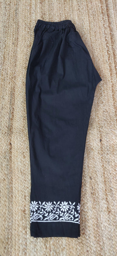 Black Stretchable Cotton Chikankari Pant-Custom Made