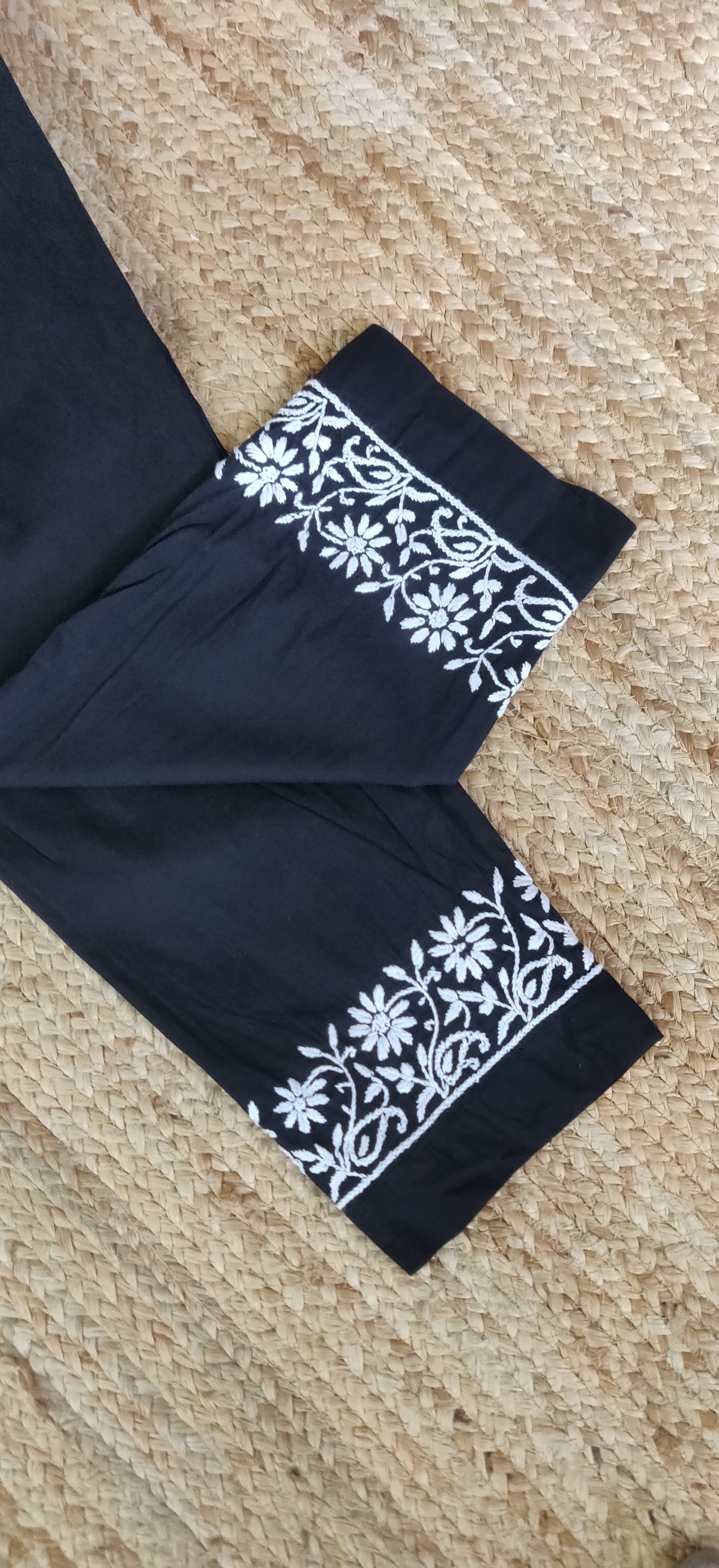 Black Stretchable Cotton Chikankari Pant-Custom Made