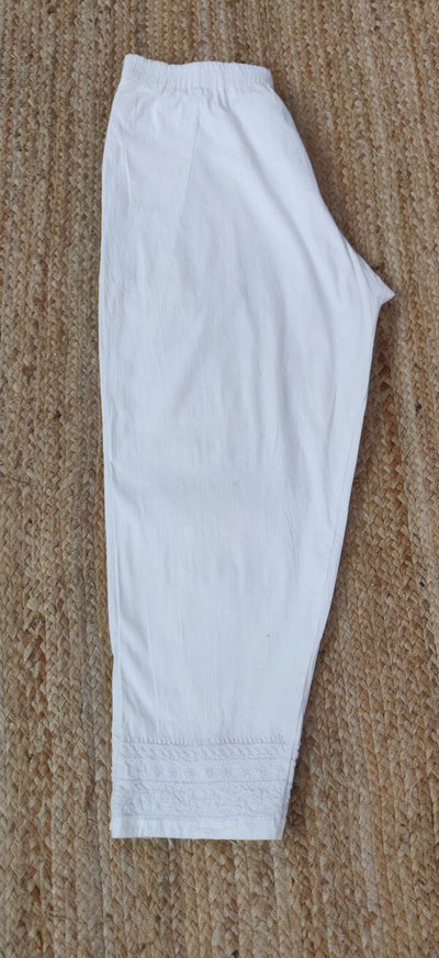 White Stretchable Cotton Chikankari Pant