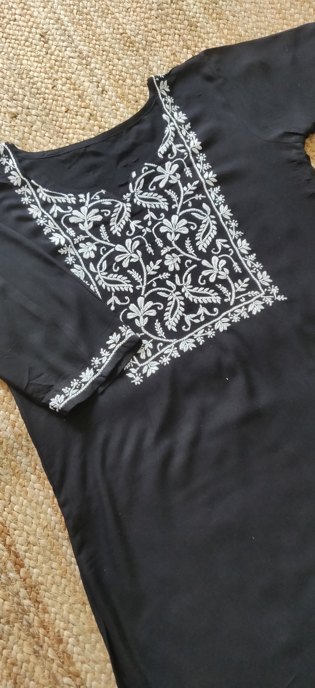 Black Rayon Chikankari Kurta With Pant Set- Custom Made