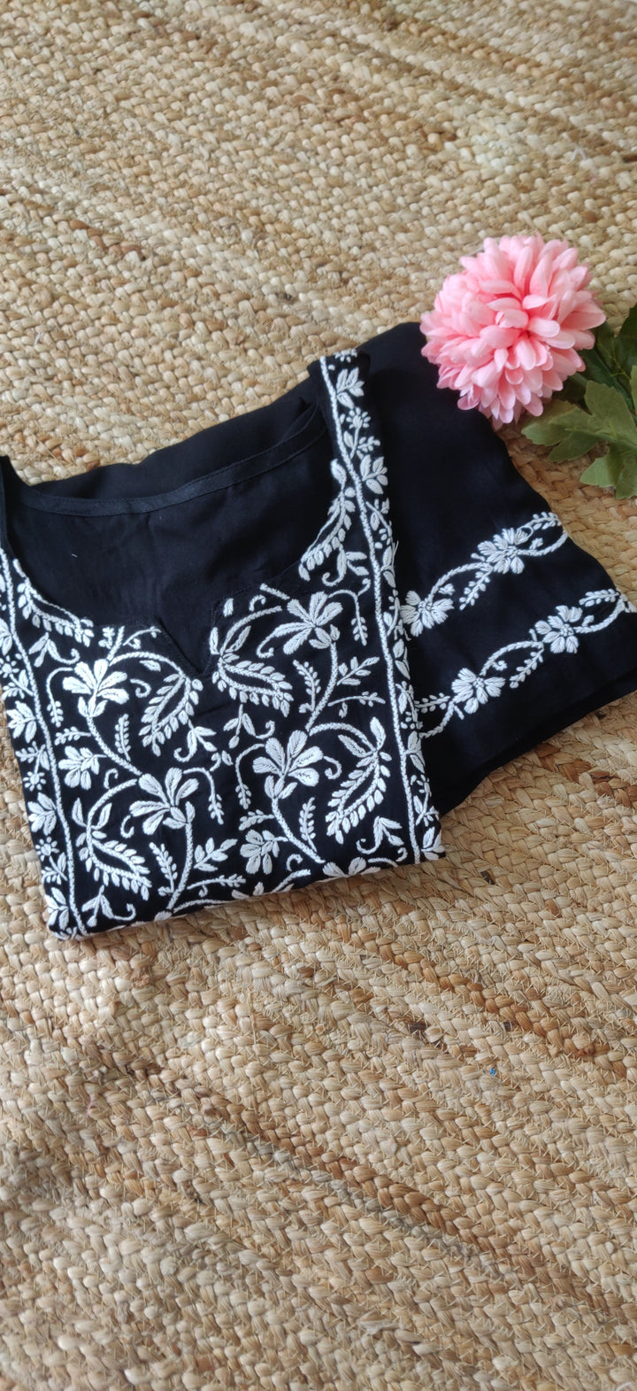 Black Rayon Chikankari Kurta With Pant Set- Custom Made