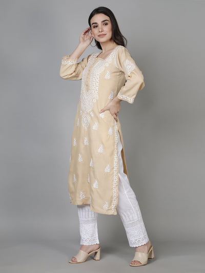 Beige Cotton Chikankari Kurta