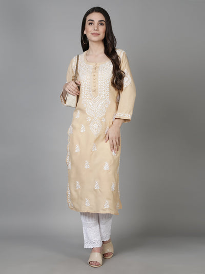 Beige Cotton Chikankari Kurta