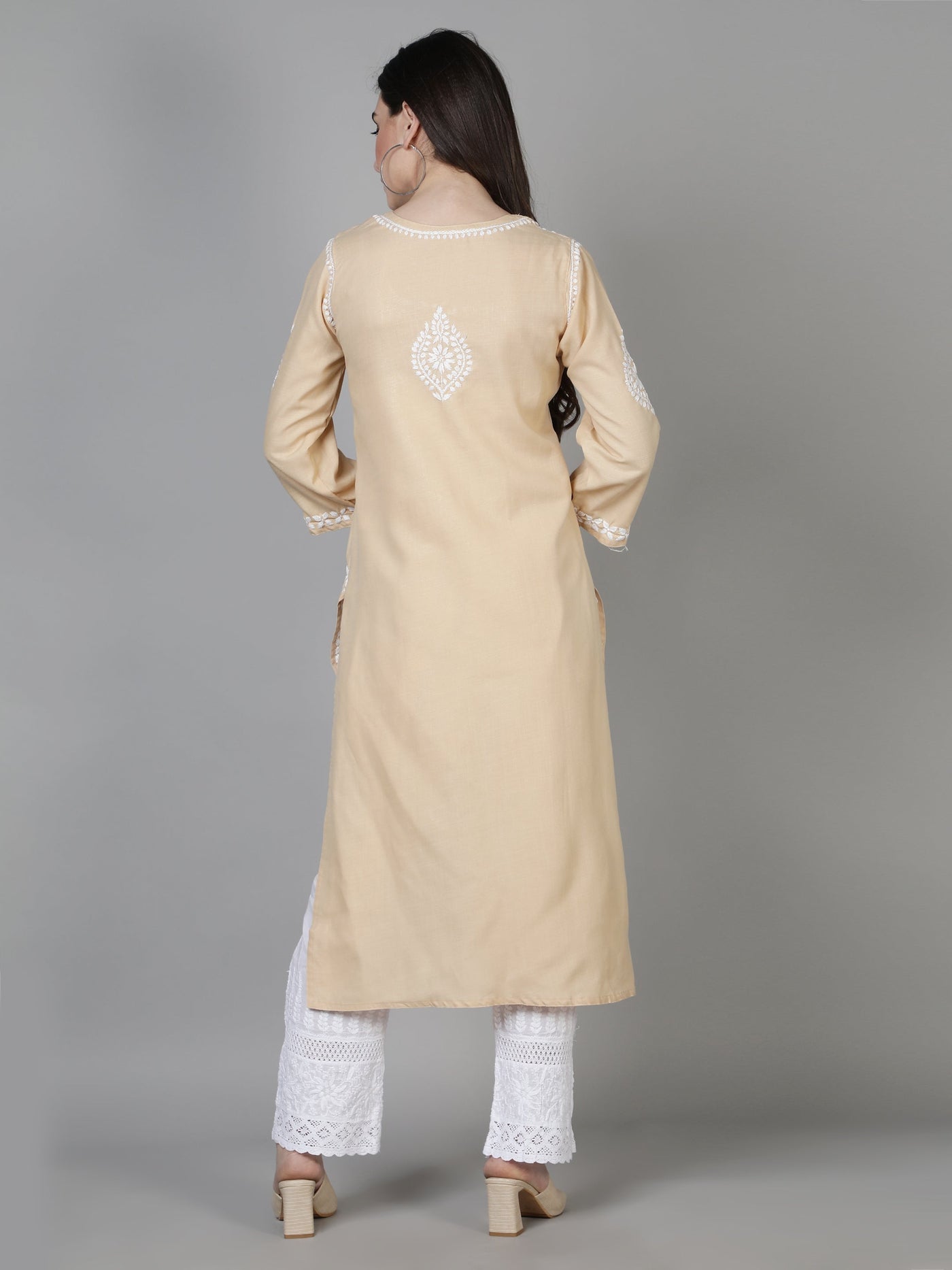 Beige Cotton Chikankari Kurta