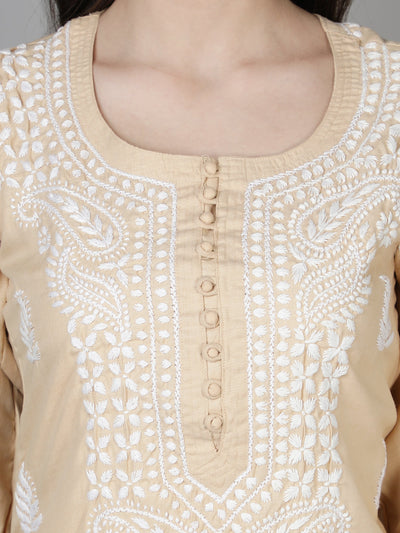 Beige Cotton Chikankari Kurta