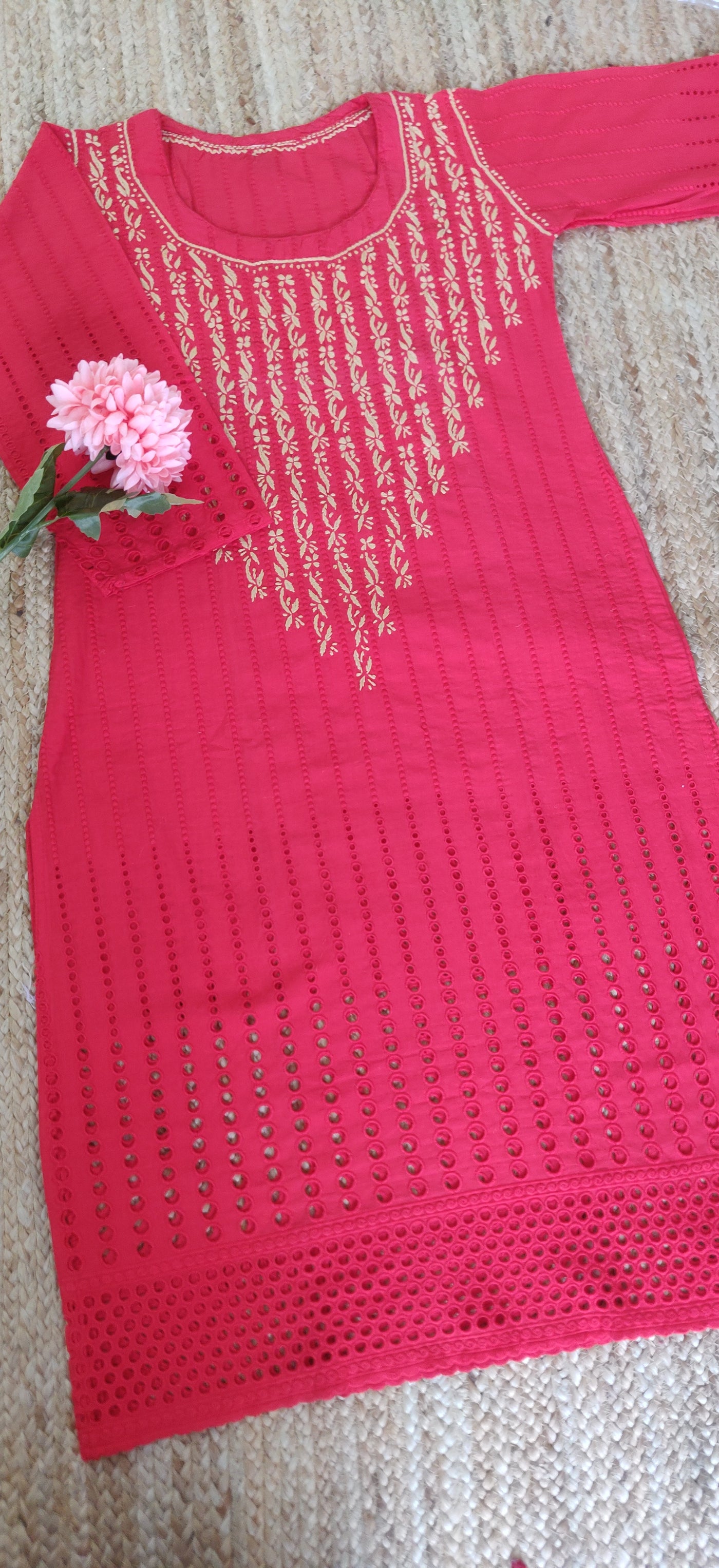 Red Cotton Chikankari Kurtas