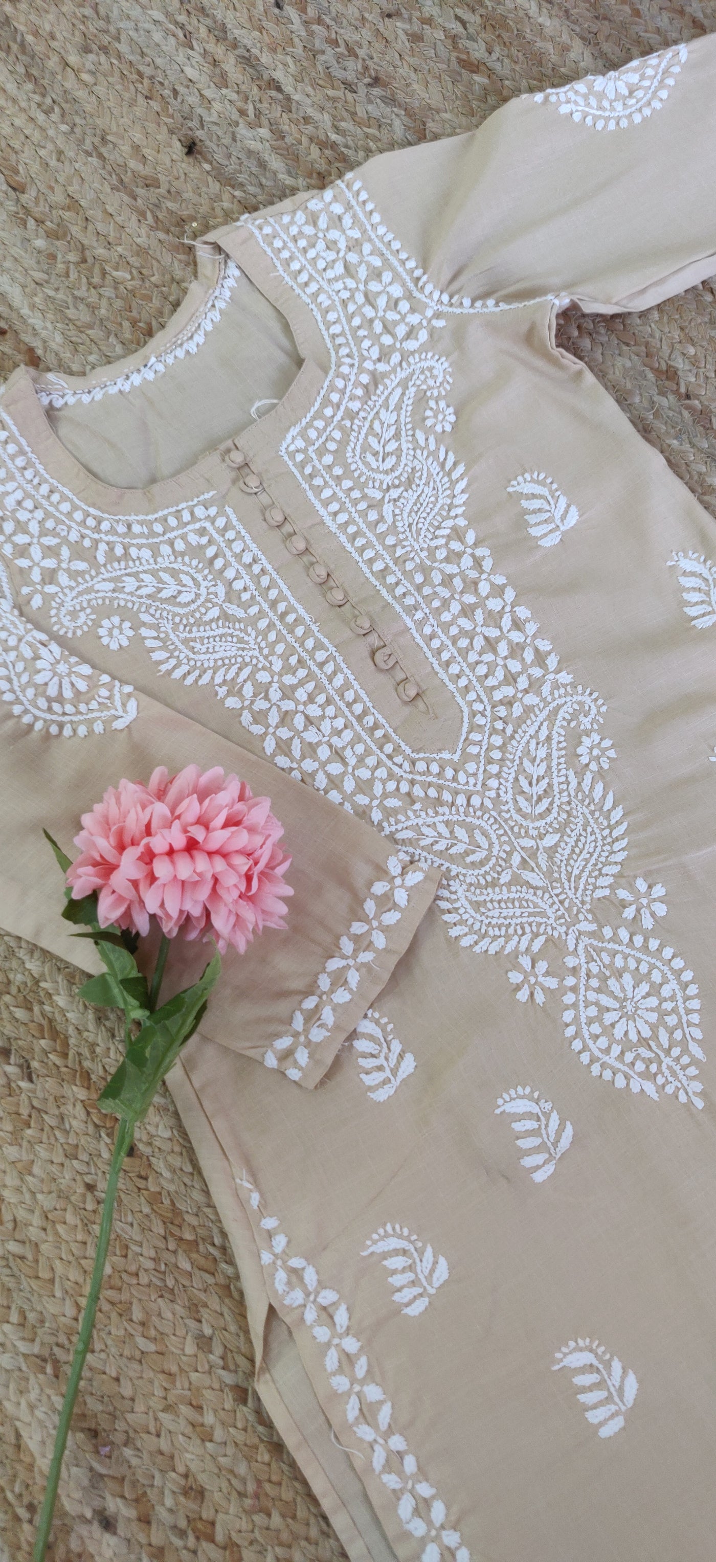 Beige Cotton Chikankari Kurta