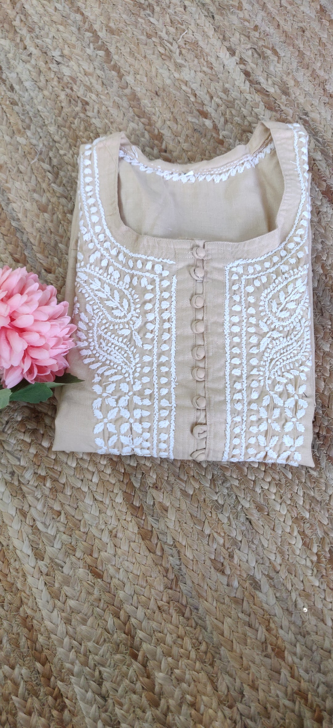 Beige Cotton Chikankari Kurta