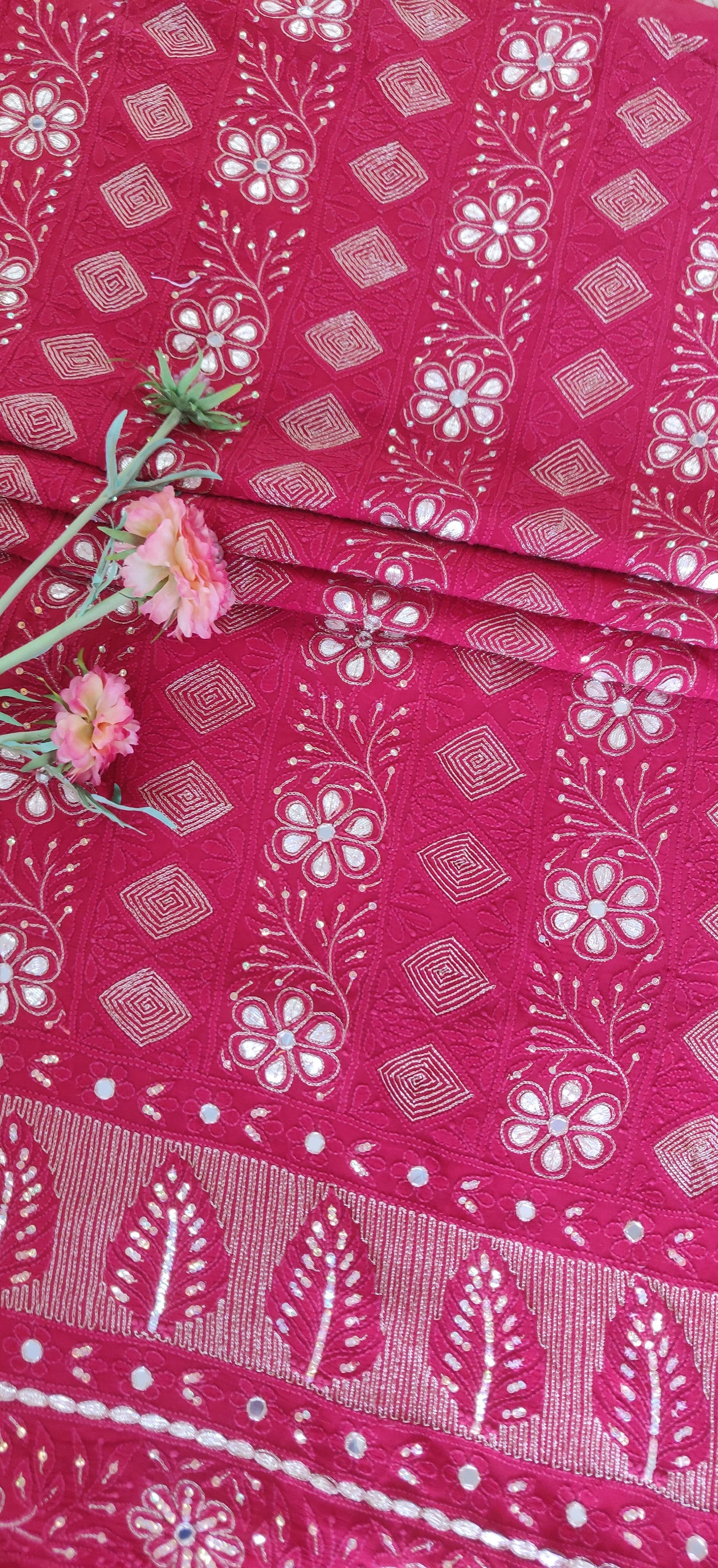 Red Pure Georgette Kurta dupatta fabric