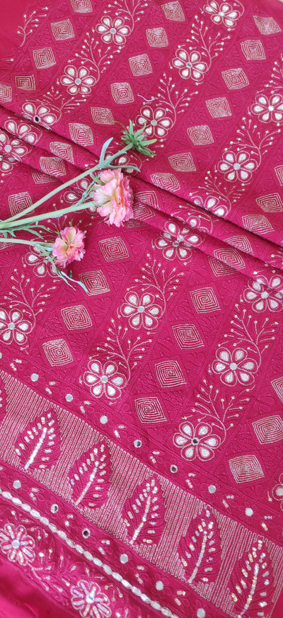 Red Pure Georgette Kurta dupatta fabric