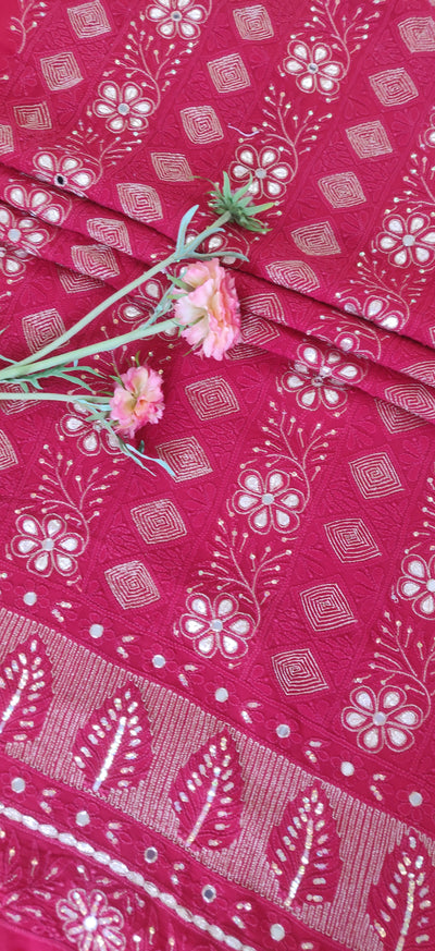 Red Pure Georgette Kurta dupatta fabric