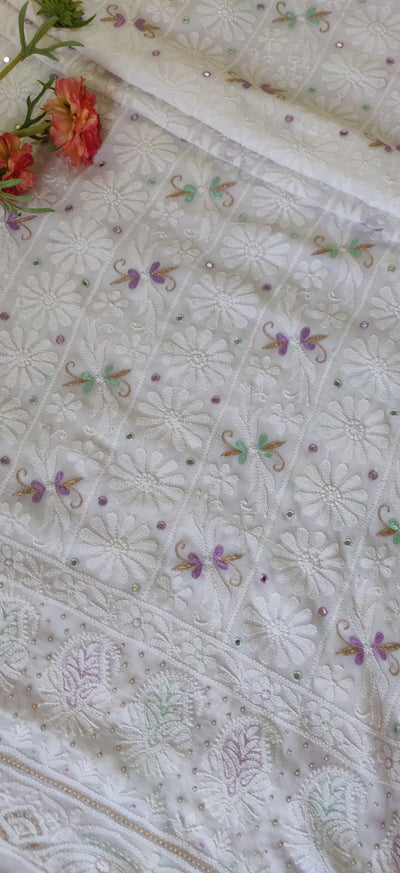 White Pure Georgette Chikankari  Kurta dupatta fabric