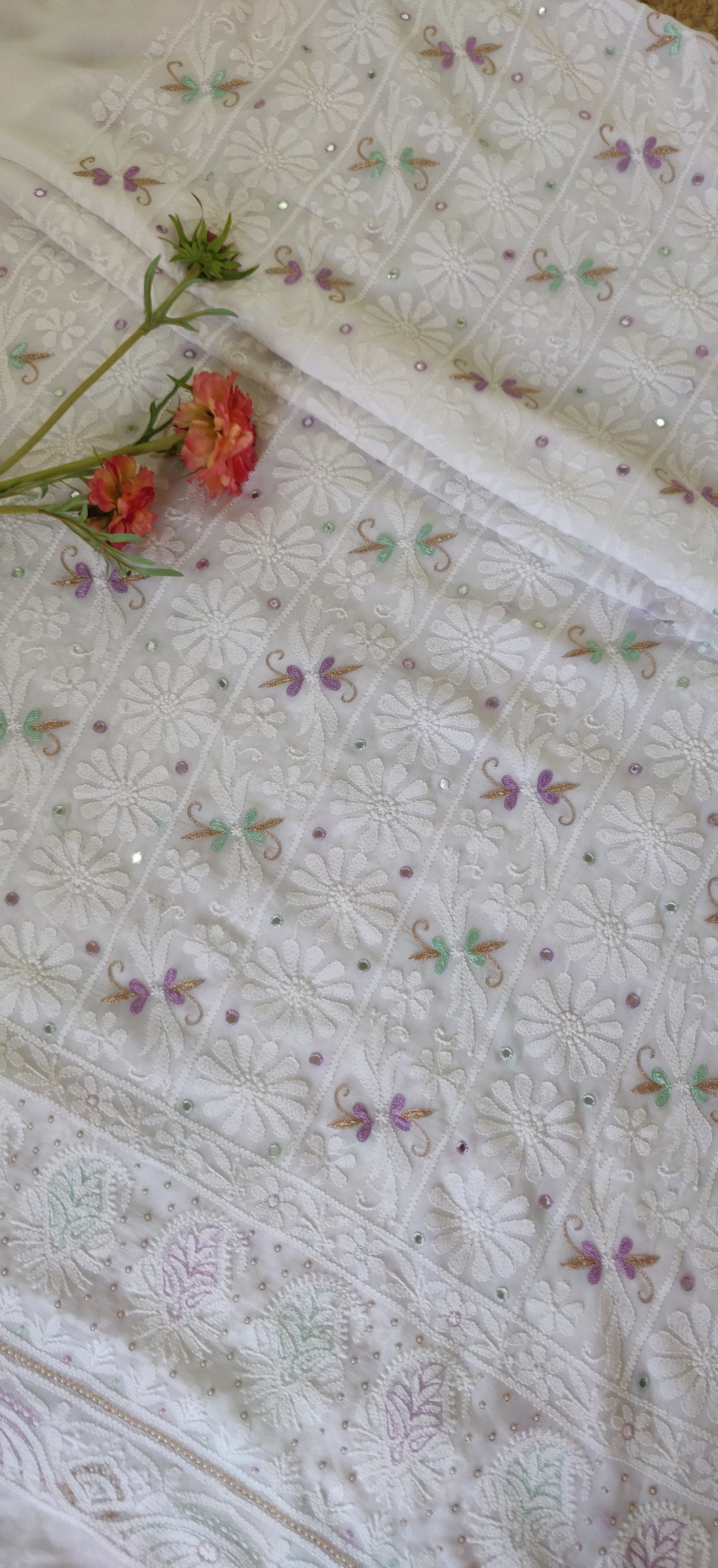 White Pure Georgette Chikankari  Kurta dupatta fabric