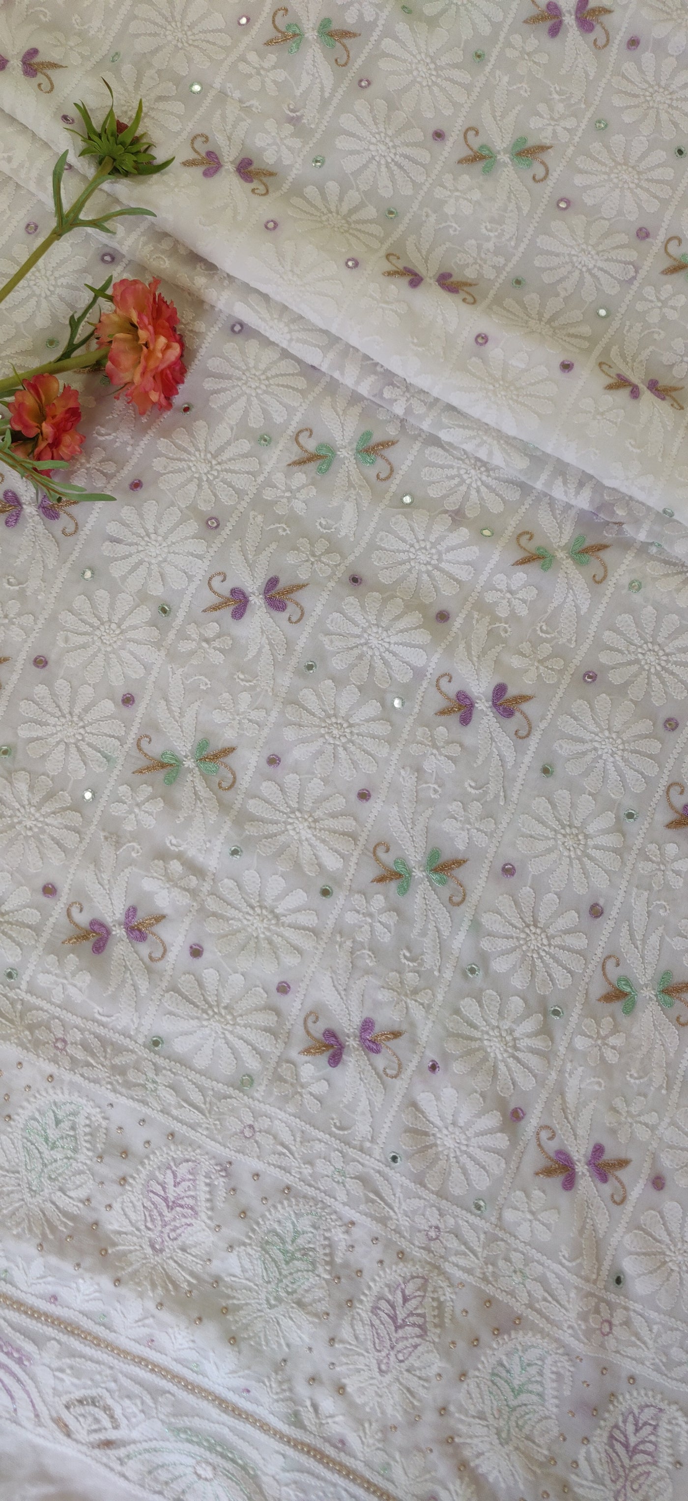 White Pure Georgette Chikankari  Kurta dupatta fabric