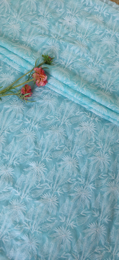 Sky blue Georgette Chikankari Saree