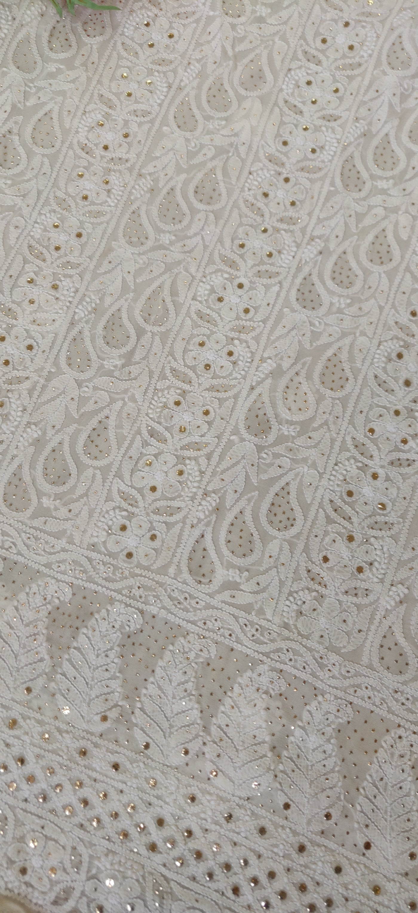 Off White Pure Georgette Chikankari Fabric