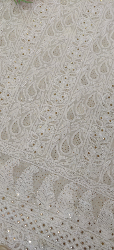 Off White Pure Georgette Chikankari Fabric