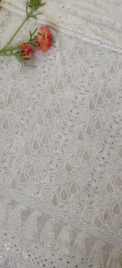 Off White Pure Georgette Chikankari Fabric