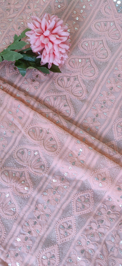 Peach Georgette Chikankari Kurta Dupatta Fabric