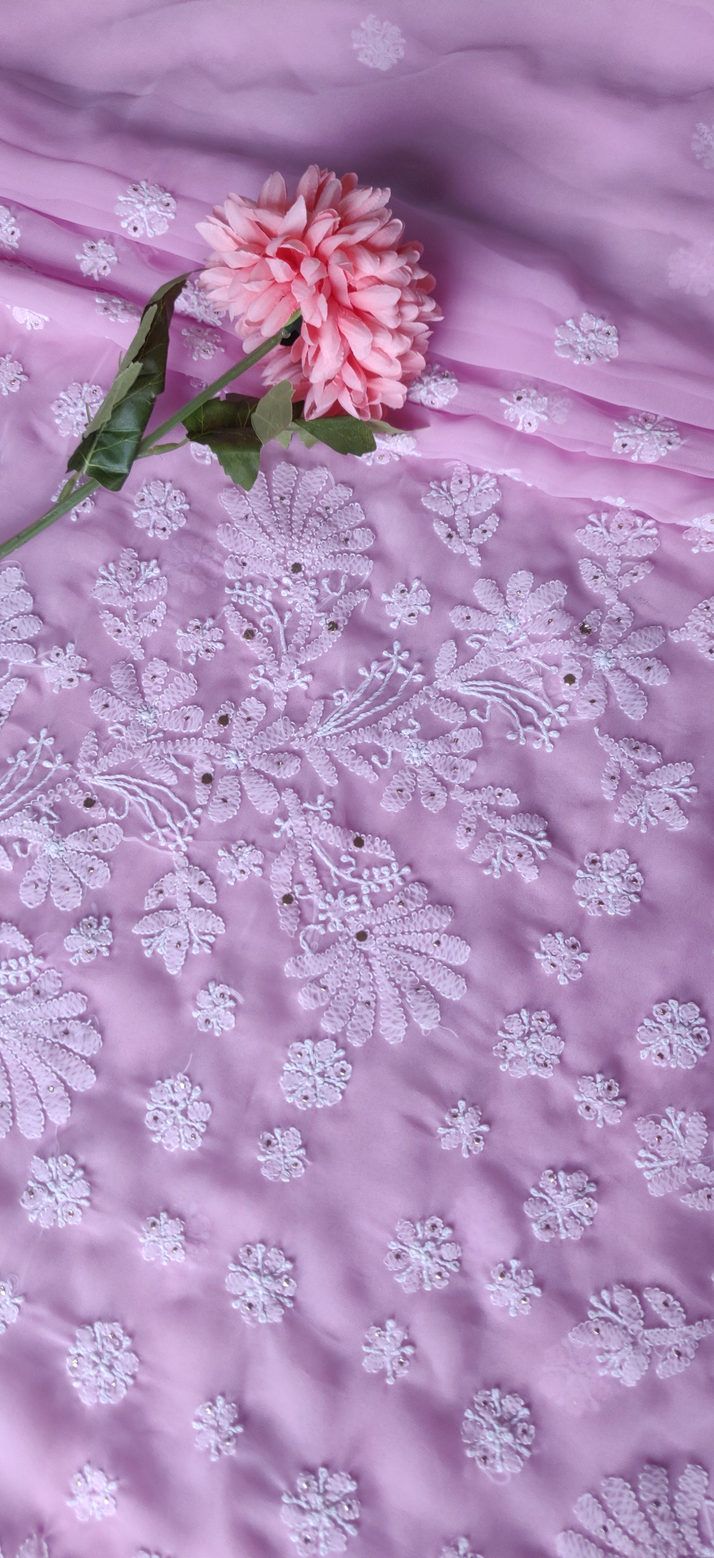 Pink Georgette Chikankari Saari