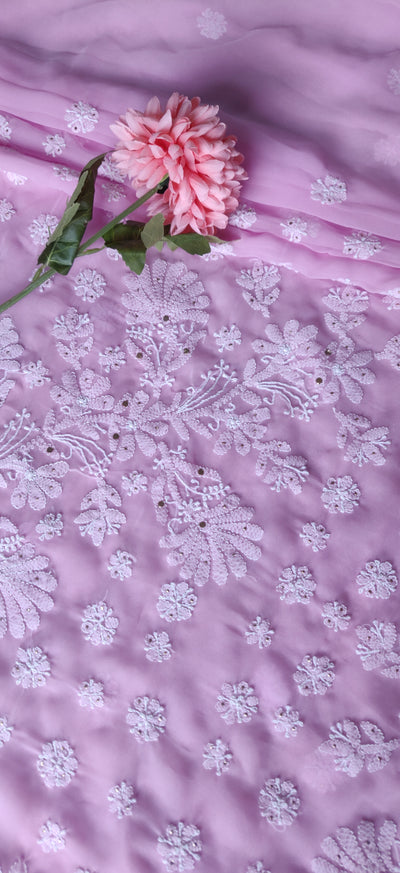 Pink Georgette Chikankari Saari