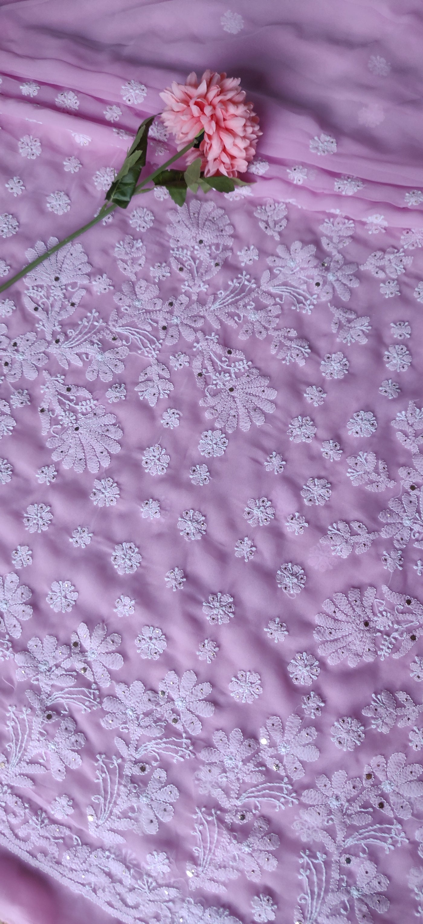 Pink Georgette Chikankari Saari