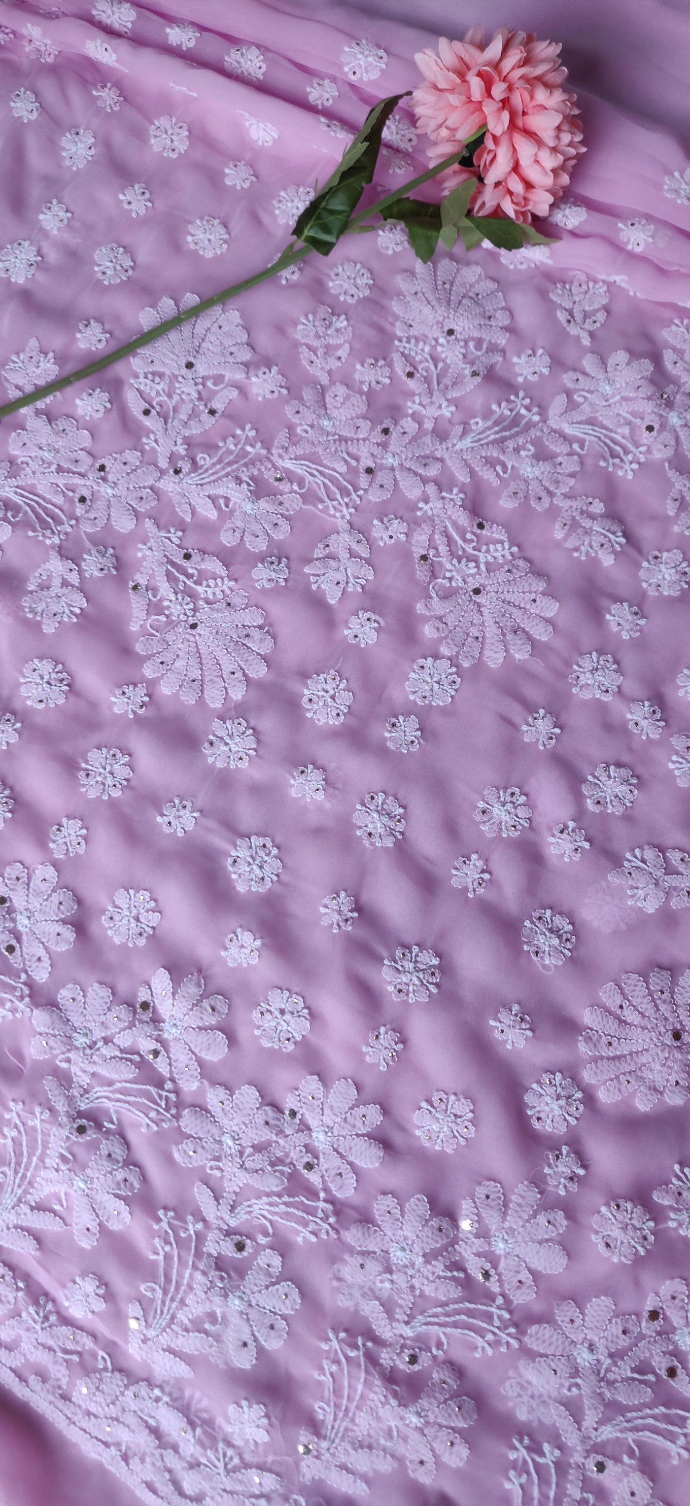 Pink Georgette Chikankari Saari