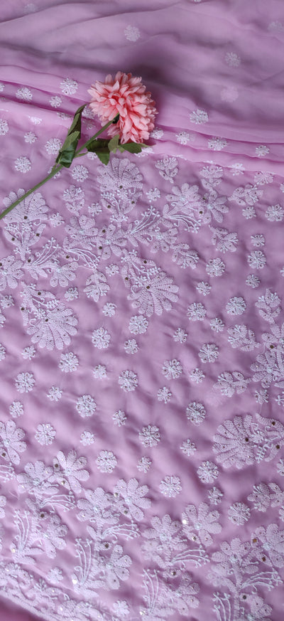 Pink Georgette Chikankari Saari