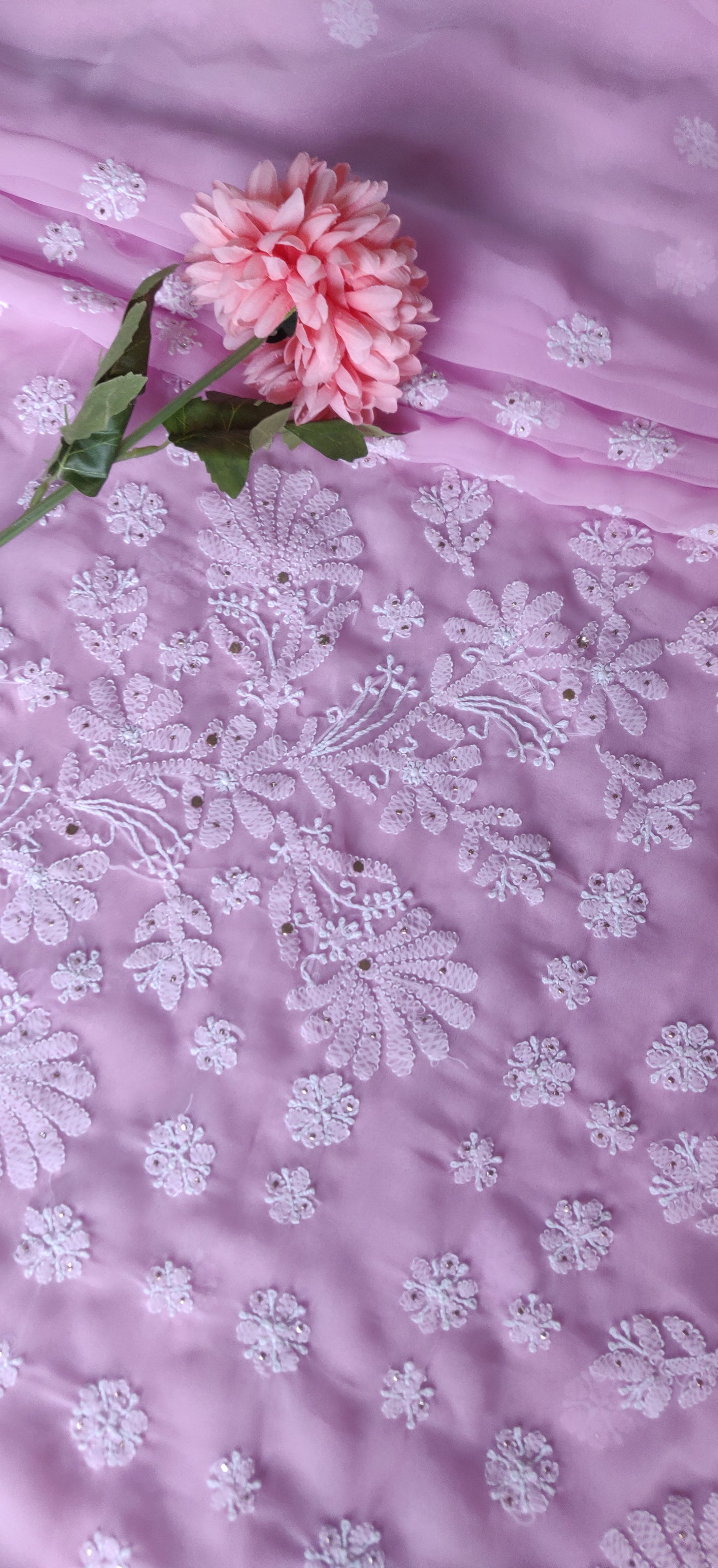 Pink Georgette Chikankari Saari